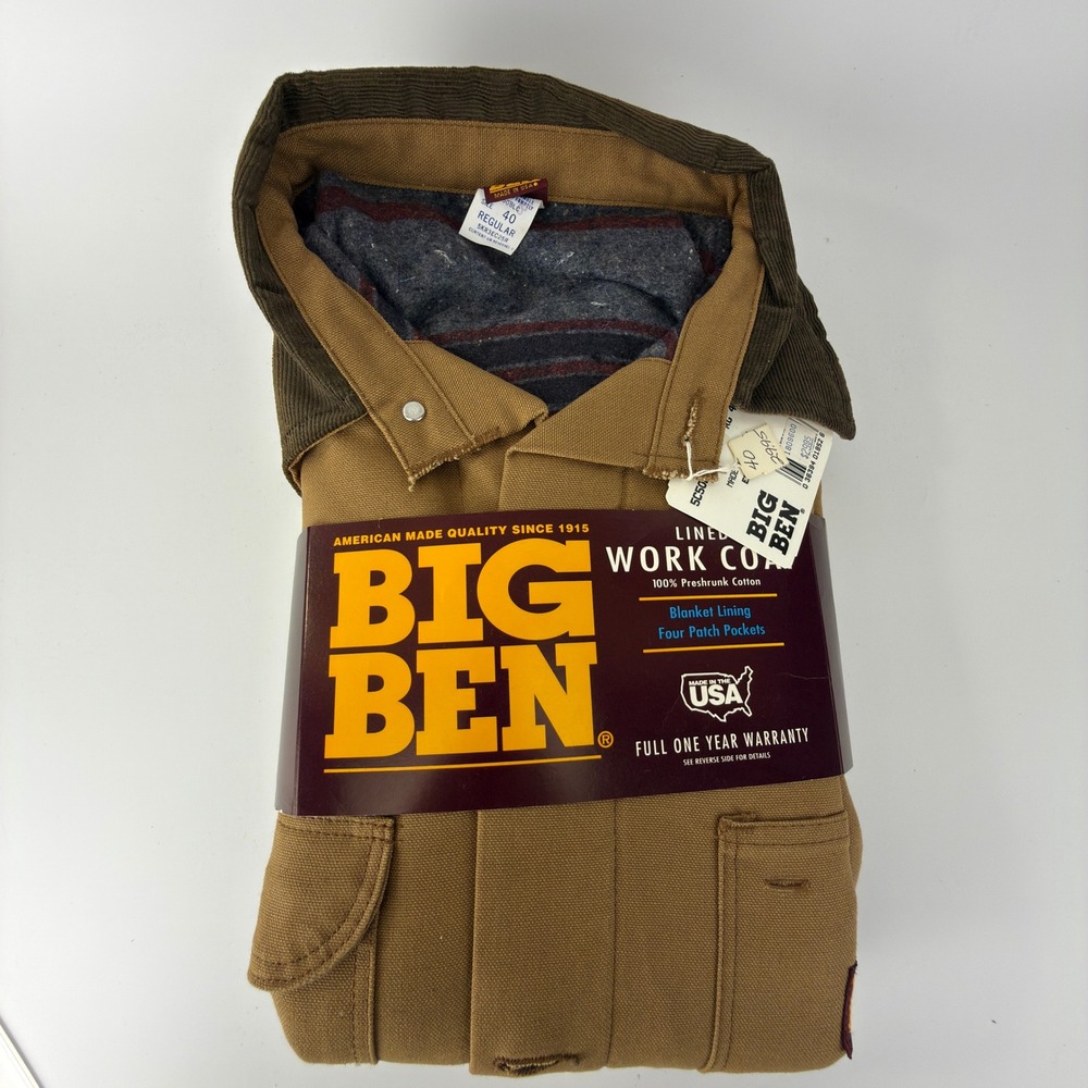 Big Ben Vintage Chore Coat Blanket Lined Brown Men 40 Medium NWT NOS USA 5C50BLC